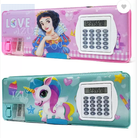Double Sided Magnetic Button Geometry box with Calculator and Sharpener ...