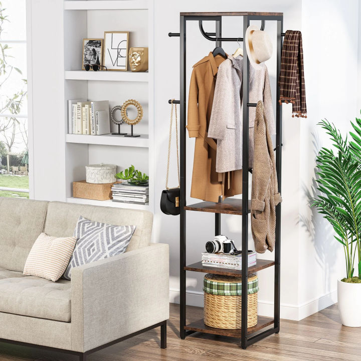 Customised%20Coat%20Rack%20with%20Shelves,%20Freestanding%20Hall%20Tree%20with%203%20Shelves%20and%208%20Hooks,%20Industrial%20Clothes%20Stand%20for%20Entryway,%20Customizeable%20-%20Image%202