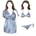 Silk Wear - Women 3 Piece Sexy Nighty Sleepwear Silk Satin night dress Lingerie Set With Robe and Short Gown Bridal for Ladies and Girls for Night Wear Bra BI-015. 