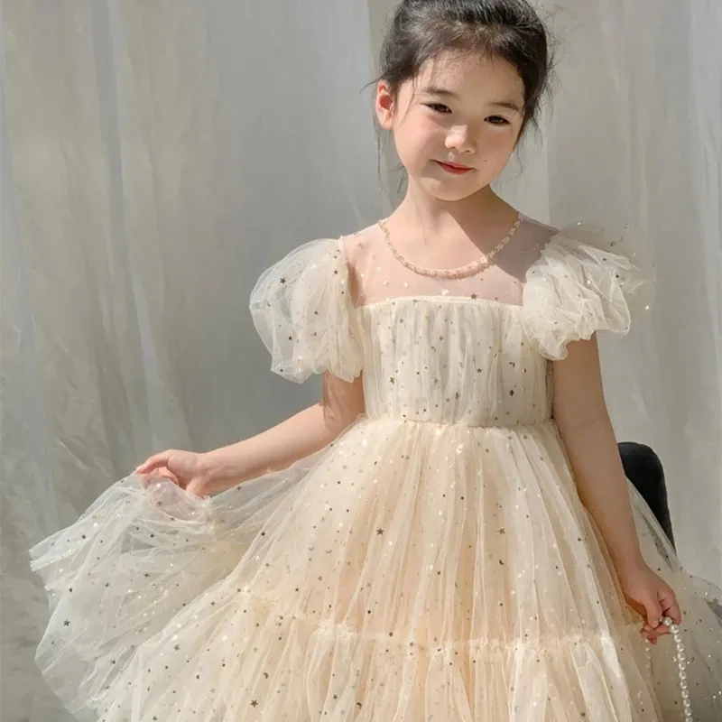 thumbnail image 2 of JiAmy Girls Summer Dress - Tulle Patchwork Puff Sleeve Princess Style For Kids 5-14 Years 2 of 10
