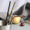 Environmentally friendly stainless steel straw non-disposable milk tea thick straw golden drinking tube glass iron elbow. 