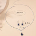 2 Pcs Set Blue Crystal Stone Denpent Necklace Earring With Dazzling Cubic Zircon Romantic Daily Wear Jewelry Girl Gift. 