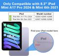 Protector For iPad mini 6 2021 Screen Glass Protector for  iPad mini 7 (A17 Pro) 2024 Screen Protector A2567, A2568,  A2569, A2995, A2996. 