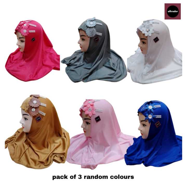 Pack Of 3 Multicolor Makhna Head Scarf Kids Hijab For Girls, Black, White Mix Color - Fashionable And Vibrant Hijabs For A Stylish Appearance