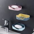 Double Layers Soap Holder Wall Mount Soap Dish Stick-on Soap Saver With Drain. 