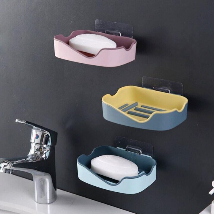 Double Layers Soap Holder Wall Mount Soap Dish Stick-on Soap Saver With Drain