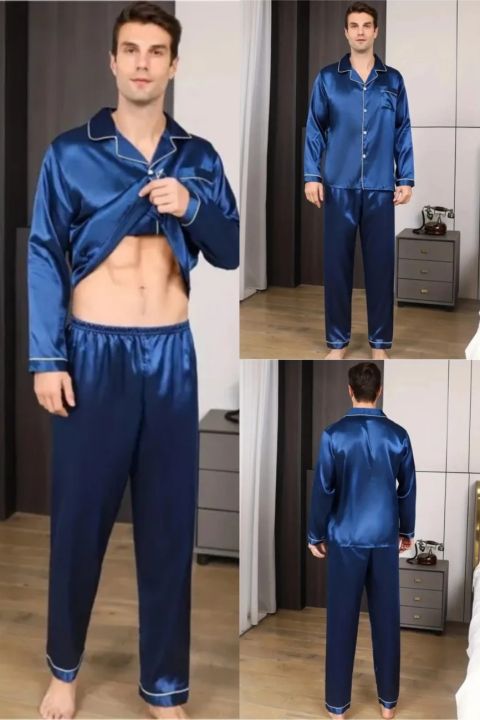 NightWear for men Nighty Finely Stitched Mens Silk Satin wear Pajamas Set, NightWear for men Night suit for boys and men, Sleeping Dress Mens Sleepwear Sexy Loungewear Sleeping Suit lingerie shirt and Pajama ,Night Dress for men
