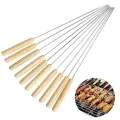 BBQ Skewers Sticks Stainless Steel with Wood Handle for Roast Barbecue Cooking Tool - Pack of 12. 