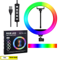 RGB MULTI-COLOURED RING LIGHT MJ26 26CM With Phone Holder Photography Fill Light Selfie Set. 