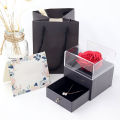 Preserved Rose Flower Design Ring Necklace Display Holder Jewelry Storage Box. 