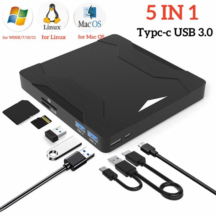 5 In 1 Usb3.0 Tf Sd External Optical Drive CdRw Burner Driver Free Cd