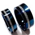 Silver Color Groove Beveled Edge Blue Matte Finish Men Promise Ring Men -Pack 01. 