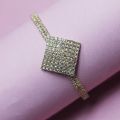 Elegant Square-Headed Golden Alloy Bracelet with Silver Pearls -19 cm. Bracelet for girls. Bracelet for womens. Fashion.. 