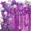 Purple Happy Birthday Theme Set including 1 Pcs Happy Birthday Banner+30 Pcs Metallic Balloons+5 Confetti Balloons+1 Foil Curtain+2 Foil Star+1 Foil Heart Balloon for Birthday Decoration-Beautiful Birthday Accessories. 