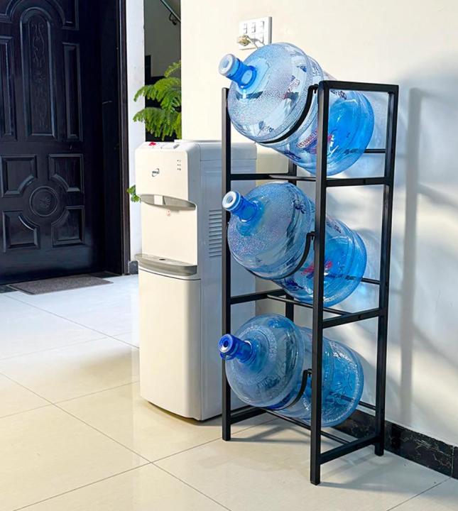 Water Bottle Storage Stand, 4-Tier Water Bottle Holder, 5 Gallons Heavy Duty Water Jug Rack for Kitchen Home and Office Easy To Assemble Black