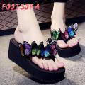 Women Girls Butterfly Floral Wedges Flip Flops Sandals Slippers Beach Shoes. 
