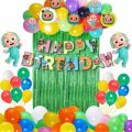 Cocomelon Theme Party Decoration Items Birthday Green Curtain Balloon set. 