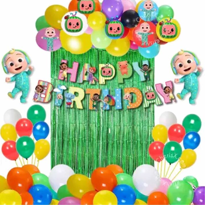 Cocomelon Theme Party Decoration Items Birthday Green Curtain Balloon set