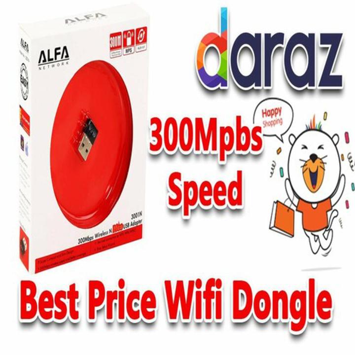 Original ALFA Wifi Wireless USB 300Mbps - Best Internet Signal from Router to Computer PC Laptop - ALFA Mini Wifi USB Adapter 3001N Receiver Dongle Network Catcher LAN Card Desktop (With Driver CD)