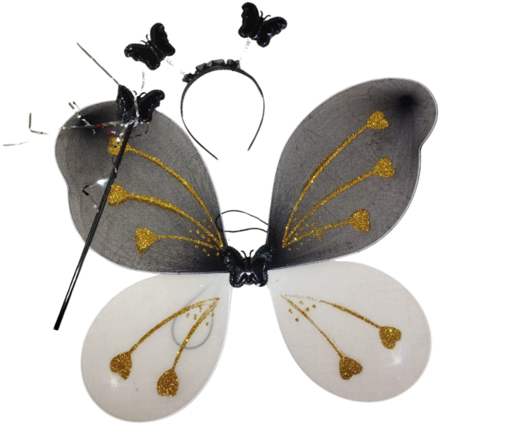 Fairy Wings Set For Kids -White fairy wings Fairy Butterfly Wings Costume  Complete Set(Wings,Hairband,Stick) for Girls Kids Fancy Fairy Butterfly  Wings Costume Complete Set(Wings,Hairband,Stick) for Girls Kids Fancy Dress  Costume