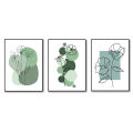 set of 3 abstract plant art wooden canvas frames for wall decore / sticky phototiles for home and office. 