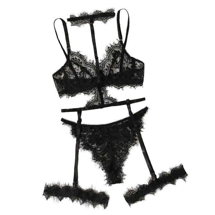 MissFortune%20saxy%20Exquisite%20Lace%20Lingerie%20Bra+Garter+Briefs%20Set%20Babydoll%20Cut-Out%20Sleepwear%20-%20Image%204