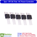 5Pcs BT136 Triac 600V 4A Power Switching Semiconductor for AC Motor Speed Control, Light Dimmer, Heater and Load Switching Applications by Electrica. 