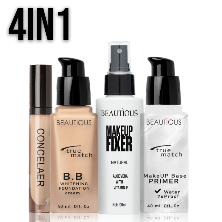 Beautious Deal of 04 Makeup Fixer + Makeup Base Primer + Foundation + Waterproof Concealer