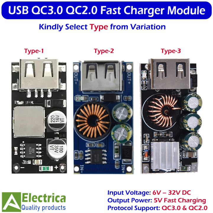 USB QC3.0 QC2.0 Quick Charger Module | 24W 5V 3.4A Single USB Output | Fast Charging Board for Mobile Power Bank & DIY by Electrica