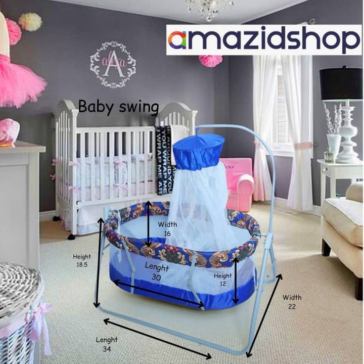 Baby Cot Swing In Metal Frame Bed With Stand Support Mosquito Net for 0 10 Month baby M2dx Daraz.pk