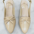 Women's Slingback Bow Flats - Pointed Toe Patent Finish - Navy & Beige. 