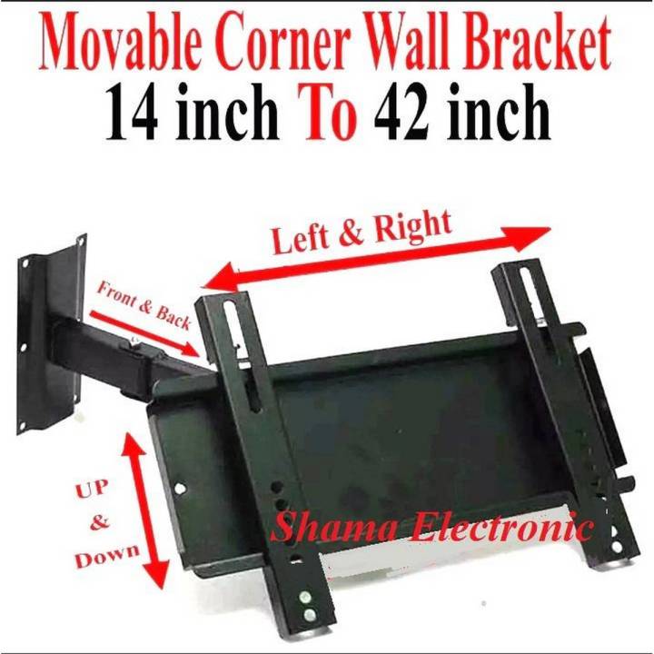Best Quality 14 Inch To 42 Inch Universal LCD LED TV Adjustable Wall Bracket Wall Stand Movable Wall Bracket Wall Mount Wall Stand Corner Wall Bracket Wall Mount Wall Stand Moving Wall Bracket Mount Stand 180 Degree Arm Wall Bracket Mount Stand