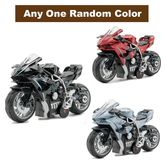 Kawasaki Ninja H2R Random Color Alloy Bike Toy with LED Lights - Engine Sound & Pull-Back Motor – 1:12 Scale Diecast Superbike for Kids & Display Collectors