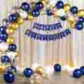 Happy Birthday Birthday Decoration Theme Set Purple, White & Black Including Happy Birthday purple banner cards, Latex Balloons, 3 Confetti Ballooons, Fairy light, Fairy light decoration theme. 