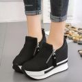 Girls High Heel Wedges Shoes, 4-Inch Canvas with Zipper Lock, Height-Increasing for Women. 