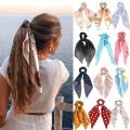 Fashion Chiffon silk Printing Long Ribbons Hair Scarf Scrunchie for Women Hair Accessories Ponytail Holder Elastic Hair Band Headwear. 