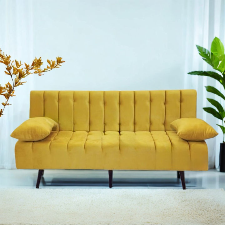 Sofa Combed Yellow Valvet 3 Seater Stylish  Design Colour Can be Customised {{ Special offer }}