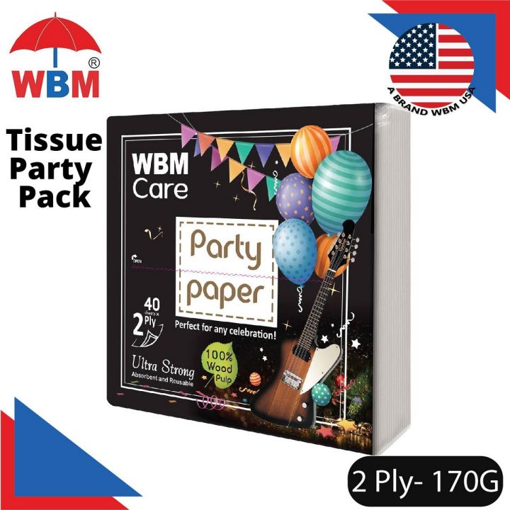 WBM Party Tissue Paper, Ultra Strong Tissue Pack 40 Sheets – 2Ply - Pack of 3
