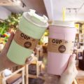 【shengxiong6525】420ml Portable Practical Reusable Bamboo Fiber Coffee Cups Eco Friendly Non-slip Solid Travel Outdoor. 