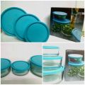Storage Bowl Set of 3 Transparent Glass With Plastic Lid. 