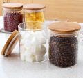 3 Pack Glass Storage Jars with Airtight Bamboo Lids, 18.6 OZ Clear Glass Kitchen Canisters Food Storage Container for Dry Goods, Serving Tea, Coffee, Spice, Candy, Cookie. 