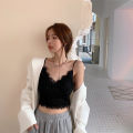 Women Deep V-neck Camisole, Sleeveless Spaghetti Strap Crop Tops with Tassels, Black/ White. 