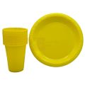 YELLOW COLOR PLATES AND CUPS - PLASTIC PLATES AND CUPS - PACK OF 10. 