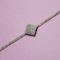 Elegant Square-Headed Golden Alloy Bracelet with Silver Pearls -19 cm. Bracelet for girls. Bracelet for womens. Fashion.. 