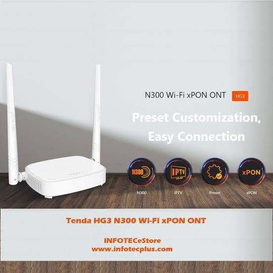 Tenda HG3 N300 Wi-Fi xPON ONT Router, Xpon fiber router,  xpon fiber router tenda, Gpon fiber router tenda, Epon fiber router tenda, wifi router, wifi router tenda, fiber optic router, fiber router, xpon tenda modem, fiber wifi  Best price in Pakistan,