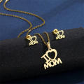 Mother's Day Jewelry Set New MAMA Gift Stainless Steel Necklace Earrings Earrings Set Mother Love Rose Flower Pendant Mother Fashion Personality Mother's Day Thanksgiving Gift. 