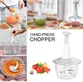1.5L Hand chopper Manual Food Push Chopper, Speedy Chopper with Curved Stainless Steel Blades, Handheld Vegetable Chopper/Mincer/Mixer/Blender to Chop Fruits Onions/Nuts/Ginger/Herbs/Garlics. 