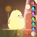 LED Pear Fruit Night Light USB Rechargeable Dimming Touch Silicone Table Lamp. 