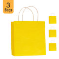 Yellow Gift Bags Kraft Paper Gift Bag for Birthday Wedding Eid Goody Bag twisted Rope Handle - size 9.5 x 4 x 9.5 inches Pack of 3. 