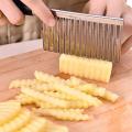 Multifunctional Curly Fries Cutter, Crinkle French Fries ,Potato Chips Slicer, Waffle Style Chips Stainless Steel Knife With Handle- Single Piece, Black. 